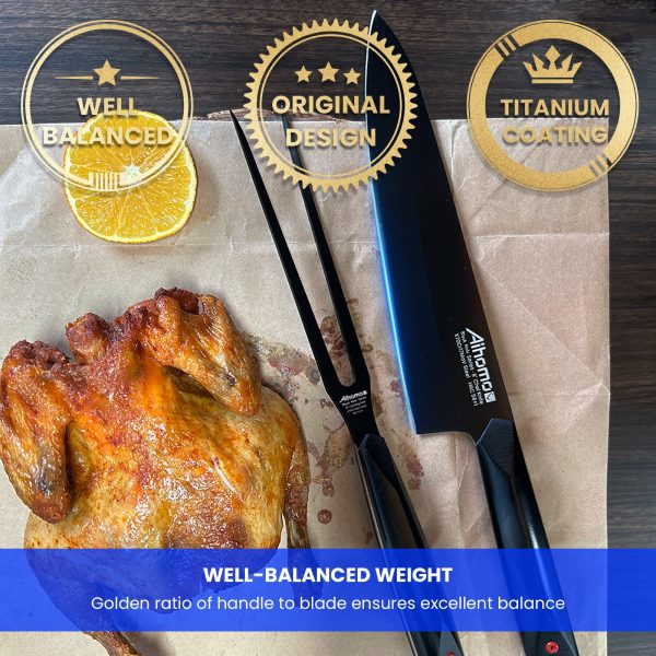 Aihomo Black Chef Knife & Carving Fork