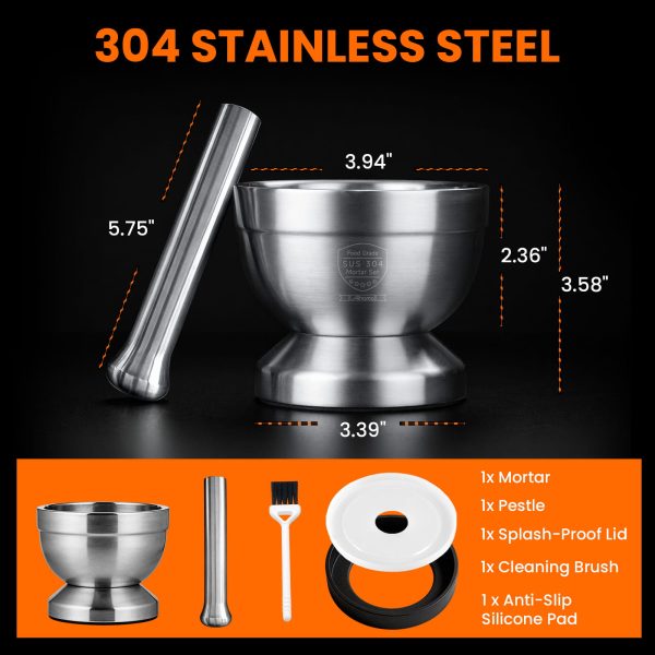 Aihomo 304 Stainless Steel Mortar and Pestle Set
